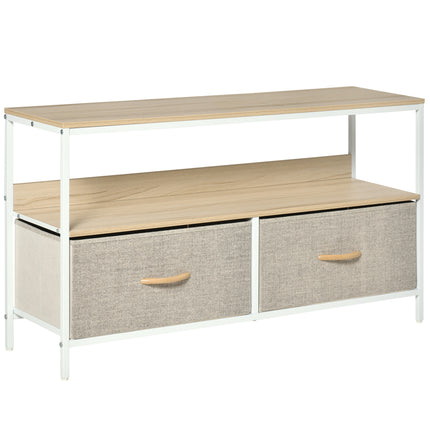 TV Console Unit with 2 Foldable Linen Drawers and Shelving for TVs up to 47" - Maple Wood Effect