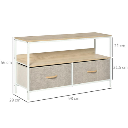 TV Console Unit with 2 Foldable Linen Drawers and Shelving for TVs up to 47" - Maple Wood Effect