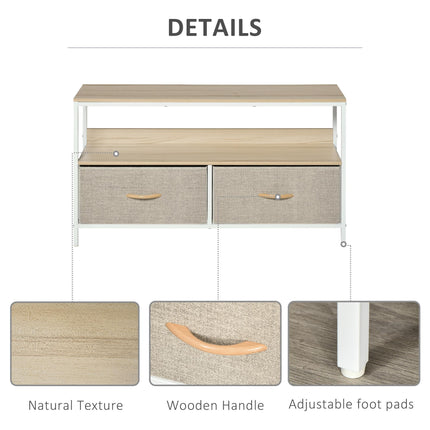 TV Console Unit with 2 Foldable Linen Drawers and Shelving for TVs up to 47" - Maple Wood Effect