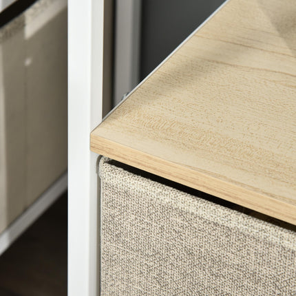 TV Console Unit with 2 Foldable Linen Drawers and Shelving for TVs up to 47" - Maple Wood Effect