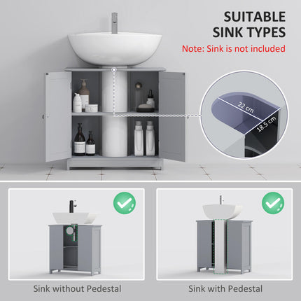 Under-Sink Storage Cabinet with Adjustable Shelf and U-Shaped Cut-Out - Grey