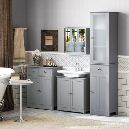Under-Sink Storage Cabinet with Adjustable Shelf and U-Shaped Cut-Out - Grey