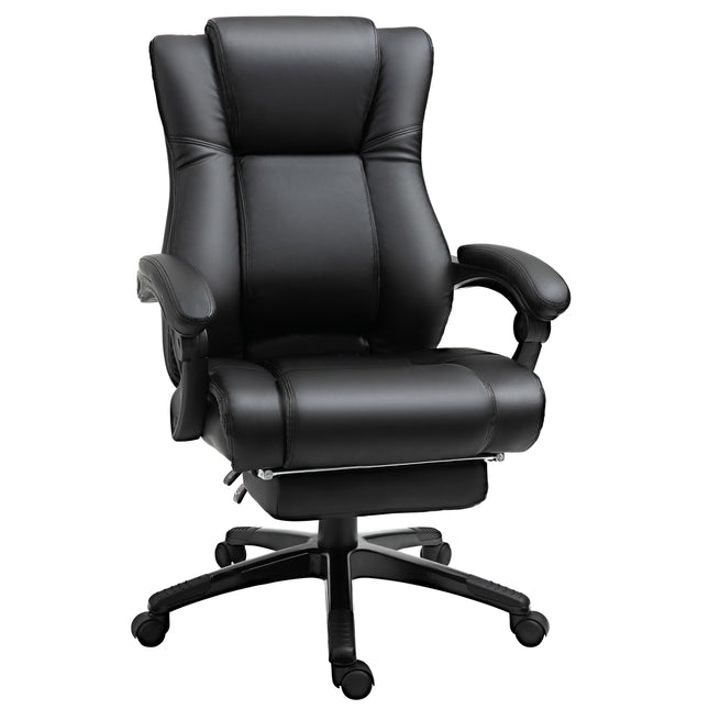 Executive High Back Swivel Recliner Office Chair with Footrest, Adjustable Height, Wheels - Black