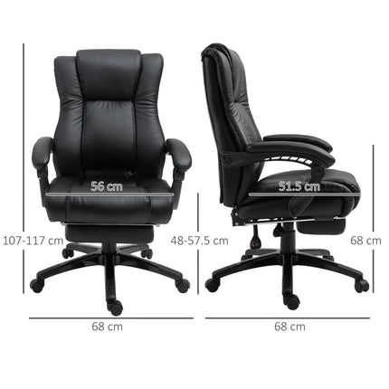 Executive High Back Swivel Recliner Office Chair with Footrest, Adjustable Height, Wheels - Black