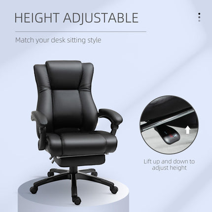 Executive High Back Swivel Recliner Office Chair with Footrest, Adjustable Height, Wheels - Black