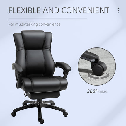Executive High Back Swivel Recliner Office Chair with Footrest, Adjustable Height, Wheels - Black