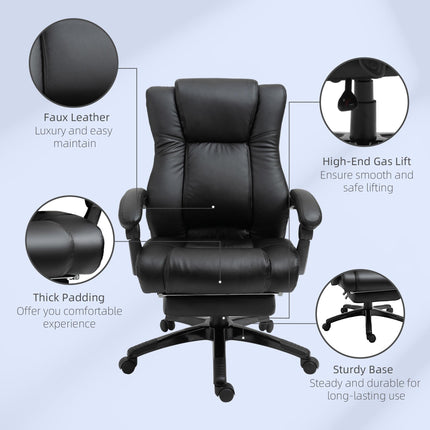 Executive High Back Swivel Recliner Office Chair with Footrest, Adjustable Height, Wheels - Black