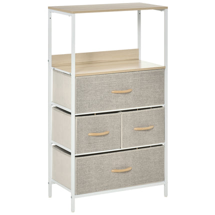 Chest of Drawers Storage Cabinet with 4 Fabric Bins for Bedroom, Living Room & Entryway - White