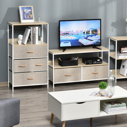 Chest of Drawers Storage Cabinet with 4 Fabric Bins for Bedroom, Living Room & Entryway - White