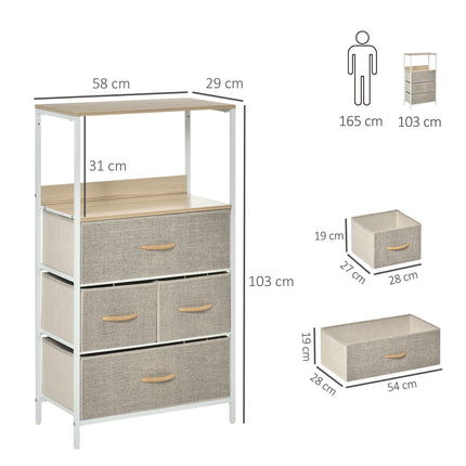 Chest of Drawers Storage Cabinet with 4 Fabric Bins for Bedroom, Living Room & Entryway - White