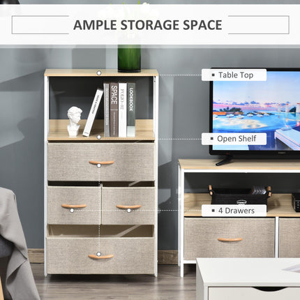 Chest of Drawers Storage Cabinet with 4 Fabric Bins for Bedroom, Living Room & Entryway - White