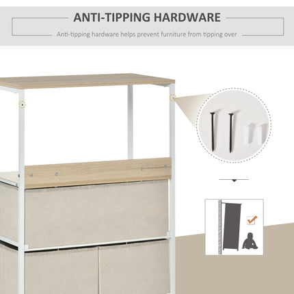 Chest of Drawers Storage Cabinet with 4 Fabric Bins for Bedroom, Living Room & Entryway - White