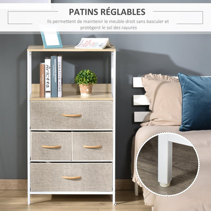 Chest of Drawers Storage Cabinet with 4 Fabric Bins for Bedroom, Living Room & Entryway - White