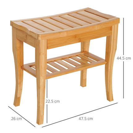 45cm 2-Tier Slatted Shower Bench Storage Seat w/ 4 Legs Comfortable Safe Bathroo