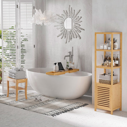 45cm 2-Tier Slatted Shower Bench Storage Seat w/ 4 Legs Comfortable Safe Bathroo