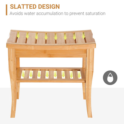 45cm 2-Tier Slatted Shower Bench Storage Seat w/ 4 Legs Comfortable Safe Bathroo