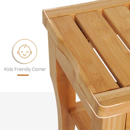 45cm 2-Tier Slatted Shower Bench Storage Seat w/ 4 Legs Comfortable Safe Bathroo