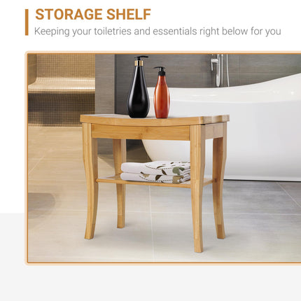 45cm 2-Tier Slatted Shower Bench Storage Seat w/ 4 Legs Comfortable Safe Bathroo