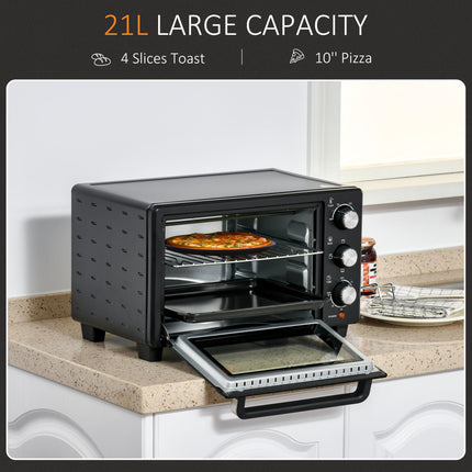 21L Mini Electric Oven with Adjustable Temperature and Timer - Black