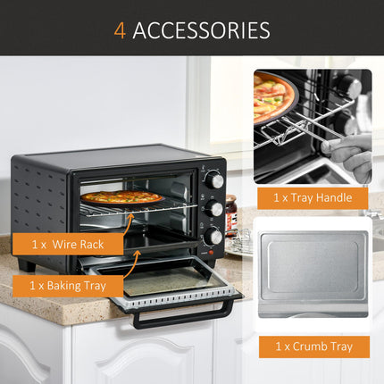 21L Mini Electric Oven with Adjustable Temperature and Timer - Black