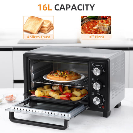16L Convection Mini Oven with Adjustable Temperature & Timer - Black