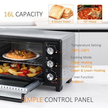16L Convection Mini Oven with Adjustable Temperature & Timer - Black