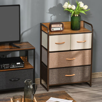 4-Drawer Dresser with 3-Tier Storage Organizer and Wooden Top - Multicoloured