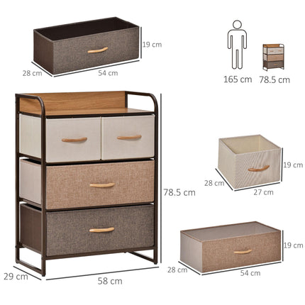 4-Drawer Dresser with 3-Tier Storage Organizer and Wooden Top - Multicoloured