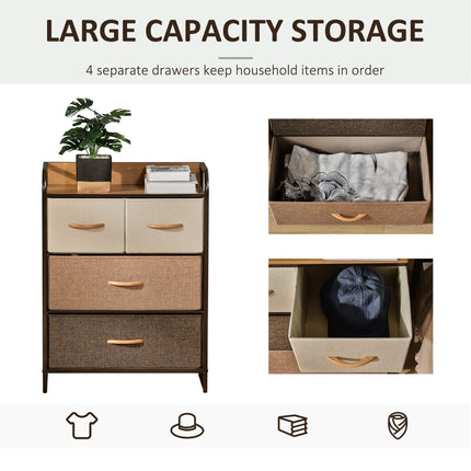 4-Drawer Dresser with 3-Tier Storage Organizer and Wooden Top - Multicoloured