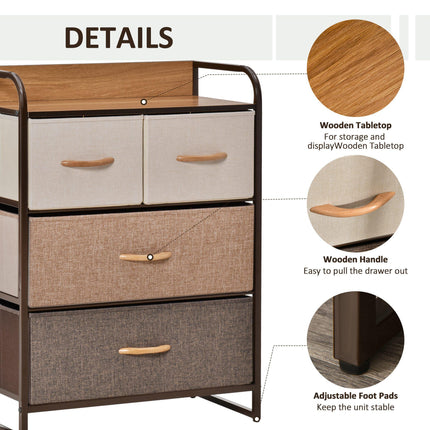 4-Drawer Dresser with 3-Tier Storage Organizer and Wooden Top - Multicoloured