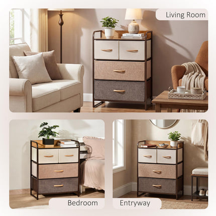 4-Drawer Dresser with 3-Tier Storage Organizer and Wooden Top - Multicoloured