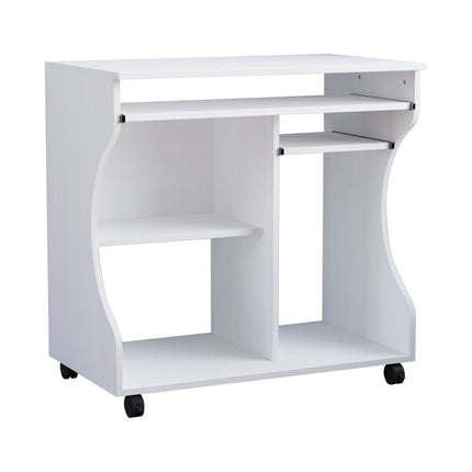 Multi-Storage Compact Work Desk with Wheels - White