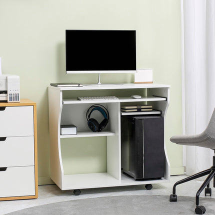 Multi-Storage Compact Work Desk with Wheels - White