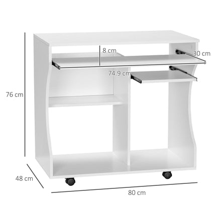 Multi-Storage Compact Work Desk with Wheels - White