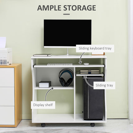 Multi-Storage Compact Work Desk with Wheels - White
