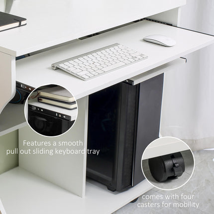Multi-Storage Compact Work Desk with Wheels - White