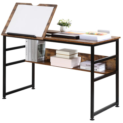 Adjustable Drafting and Art Desk with 15-Level Tabletop, Multifunctional Drawing and Craft Workstation - Rustic Brown Black