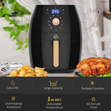 Digital Air Fryer 5.5L 1700W with Rapid Air Circulation and Preset Modes - Black