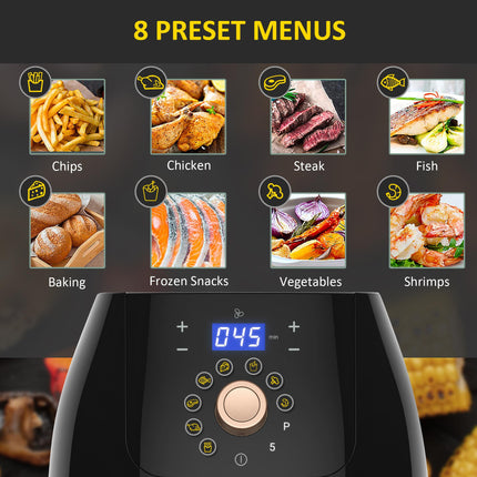 Digital Air Fryer 5.5L 1700W with Rapid Air Circulation and Preset Modes - Black