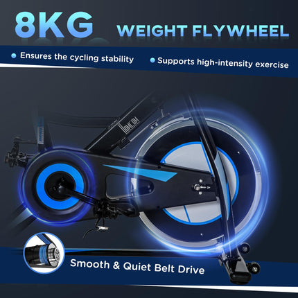 Indoor Cycling Exercise Bike with 8kg Flywheel and Adjustable Resistance - Black
