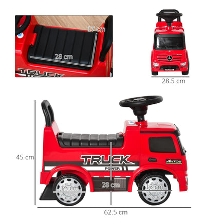 3-in-1 Licensed Mercedes-Benz Ride On Car Stroller with Storage & Steering Wheel for Toddlers 12-36 Months - Red