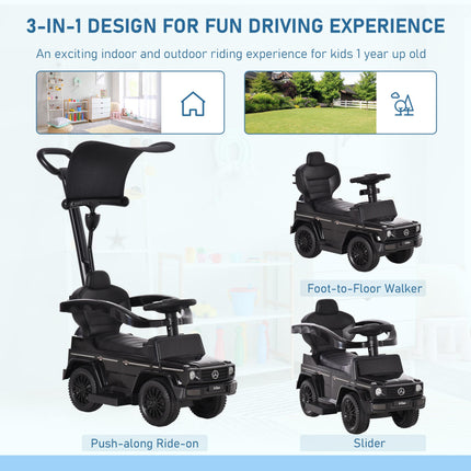 Mercedes-Benz G350 Ride-On Push Along Car with Steering Wheel Sliding Walker Stroller - Black