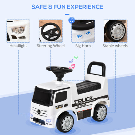 Licensed Mercedes-Benz 3-in-1 Ride On Truck Stroller with Storage & Horn for Toddlers 12-36 Months - White