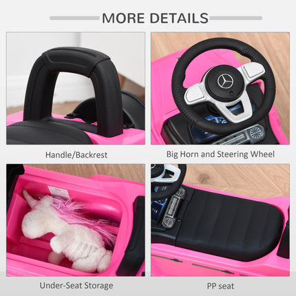 Aosom Mercedes-Benz G350 Licensed Baby Push Handle Sliding Car with Horn & Under-Seat Storage - Pink