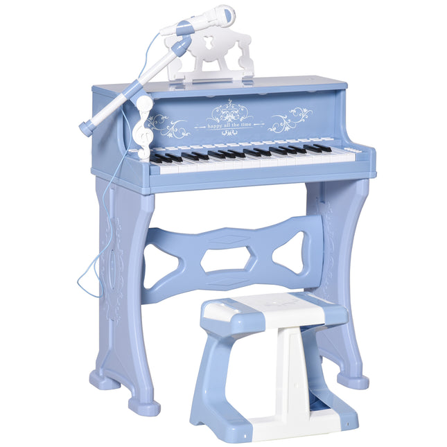 37 Keys Mini Electronic Keyboard with Stool & Microphone Educational Kids Piano Toy Set - Blue