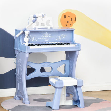 37 Keys Mini Electronic Keyboard with Stool & Microphone Educational Kids Piano Toy Set - Blue