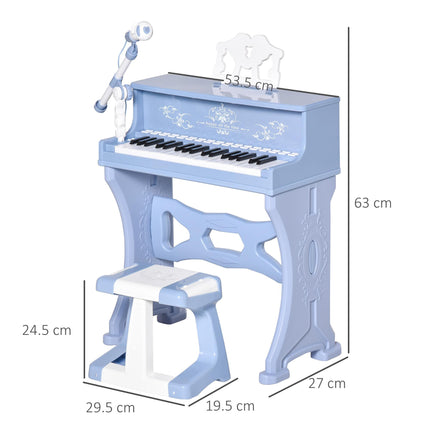 37 Keys Mini Electronic Keyboard with Stool & Microphone Educational Kids Piano Toy Set - Blue