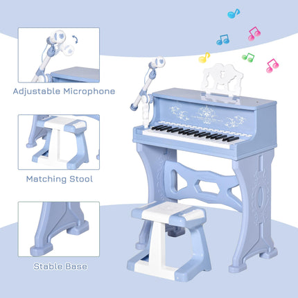 37 Keys Mini Electronic Keyboard with Stool & Microphone Educational Kids Piano Toy Set - Blue