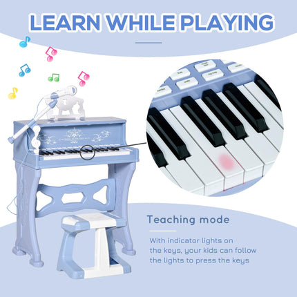 37 Keys Mini Electronic Keyboard with Stool & Microphone Educational Kids Piano Toy Set - Blue