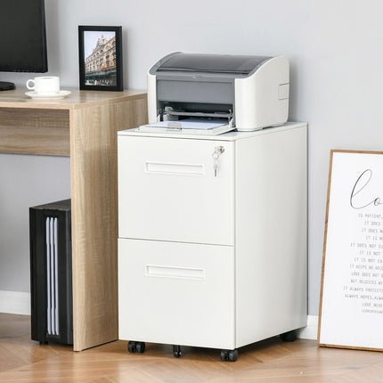 Mobile Vertical File Cabinet with Adjustable Partition for A4 & Letter Size - White
